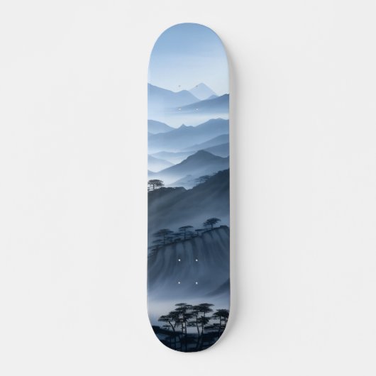Skateboard Peinture Chinoise Bleu Misty Paysage Avec Rivière (Devant)