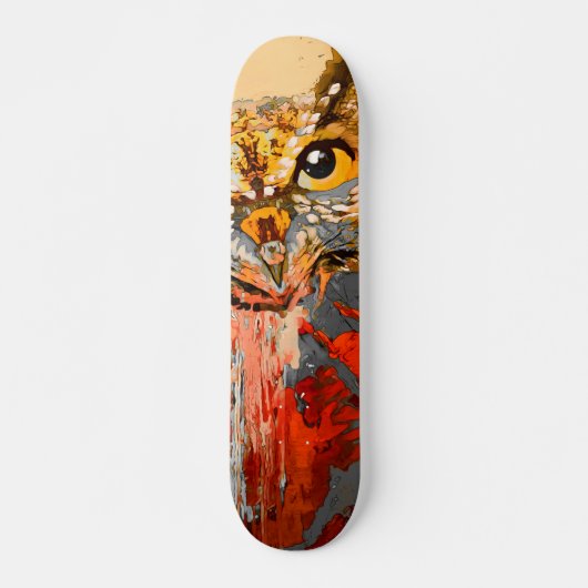 Skateboard Peinture de hibou, arrière - plan abstrait en roug (Devant)