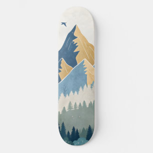 Skateboard Peinture de montagnes avec des oiseaux en vol