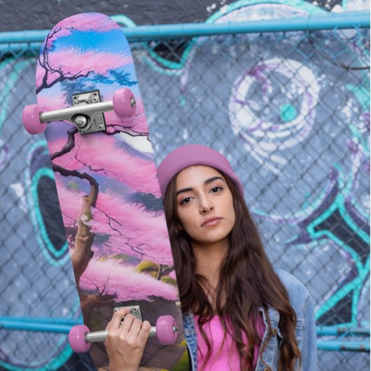Skateboard Peinture D'Un Arbre De Fleur De Cerisier