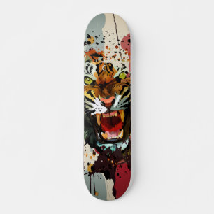 Skateboard Peinture éclaboussée de Tigre Rugissant Art de rue