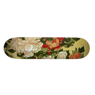 Skateboard Peonies et papillons Hokusai Art japonais