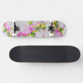 Skateboard Peonis, rose, blanc, aquarelle florale (Horz)