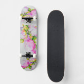 Skateboard Peonis, rose, blanc, aquarelle florale (Recto)