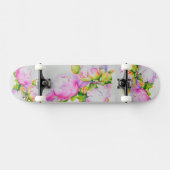 Skateboard Peonis, rose, blanc, aquarelle florale (Horz)
