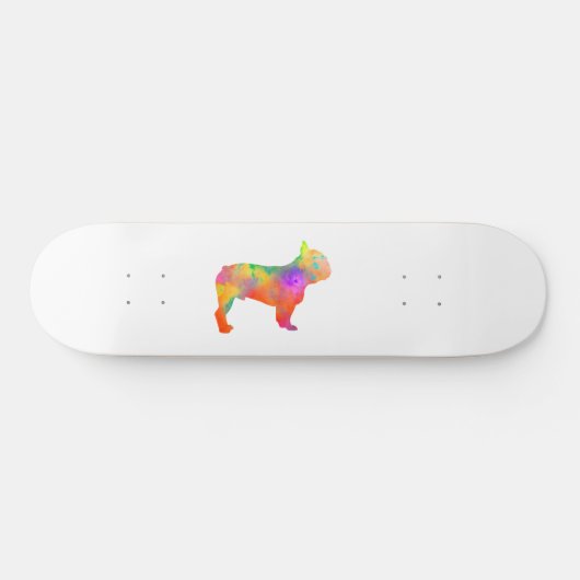 Skateboard perro french bulldog silueta en acuarela (Horz)