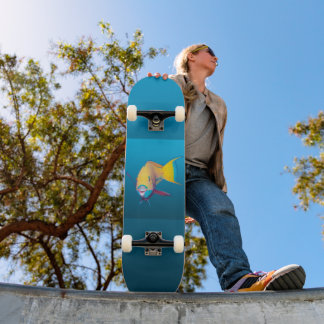 Skateboard Perroquet en gros plan ! Fond bleu dégradé |