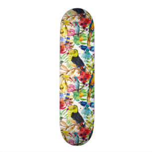 Skateboard Perroquets colorés d'aquarelle