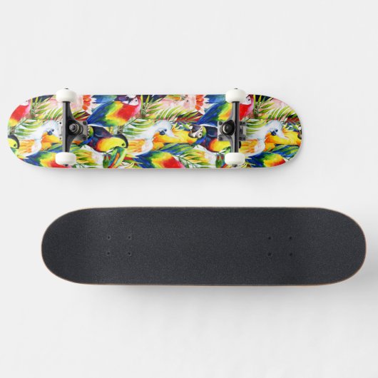 Skateboard Perroquets et palmettes (Horz)