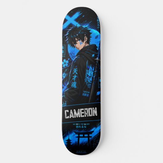 Skateboard Personalized Anime  Black Cyan Samurai (Recto)