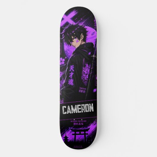 Skateboard Personalized Anime  Black Purple Samurai  (Recto)