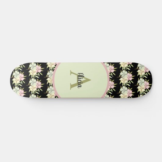 Skateboard Personalized Black Girly Floral Personalized (Horz)