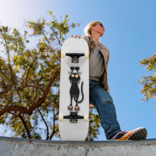 Skateboard Personnage de chat drôle grattant le tissu