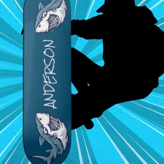 skateboard Personnalisé 2 requins bleus