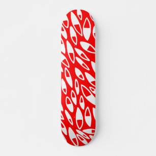 Skateboard Pétales Abstraits - Blanc sur Rouge