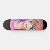 Skateboard  Petite fille manga, cheveux roses, yeux bleus, ca (Horz)