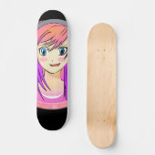 Skateboard  Petite fille manga, cheveux roses, yeux bleus, ca (Recto)