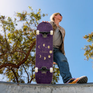 Skateboard Phases de la lune d'or Étoiles violettes Personnal