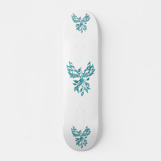 Skateboard Phoenix Bleu se Lève sur Fond Blanc (Devant)