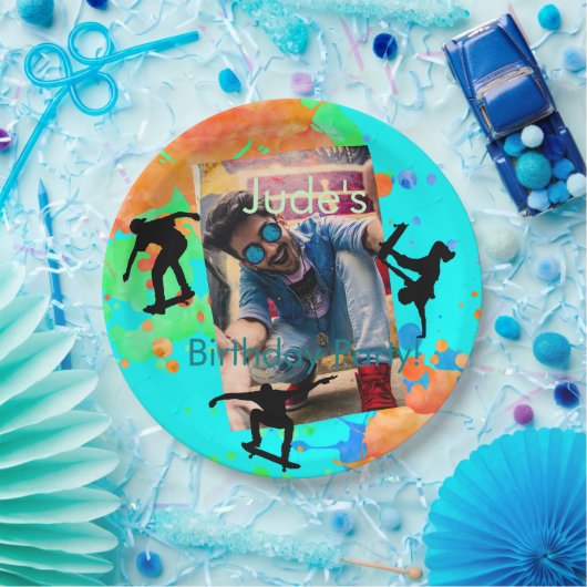 Skateboard Photo Birthday, Party Paper Borden Papieren Bordje (Feest)