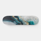 Skateboard Pierre de marbre sarcelle élégante et or (Horz)