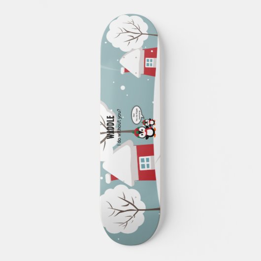 Skateboard Pingouin Bébé Gris Mignonne En Neige D'Hiver (Recto)