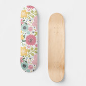 Skateboard Pink Blue Jaune Fleurs Modernes Platines Florales (Recto)