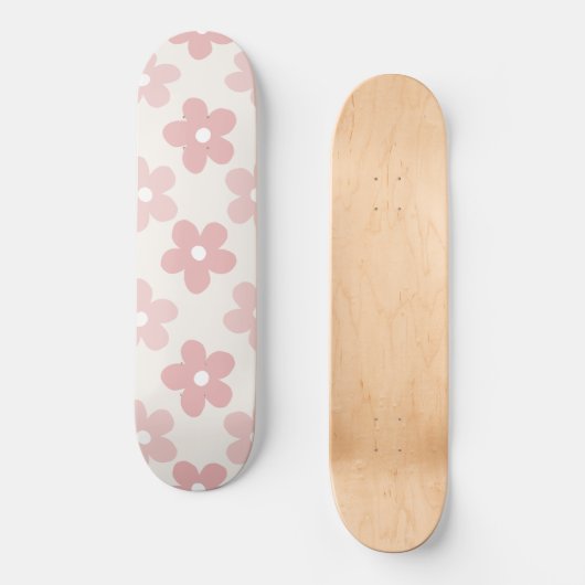 Skateboard Pink Cream Daisy Flowers Retro Pattern (Recto)