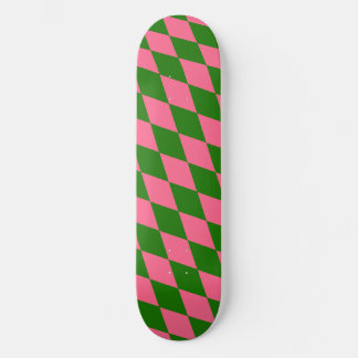 Skateboard Pink Green Harlequin Checkered Design 
