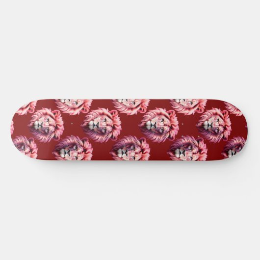 Skateboard Pink Lion Head Animal Pattern Design Red  (Horz)