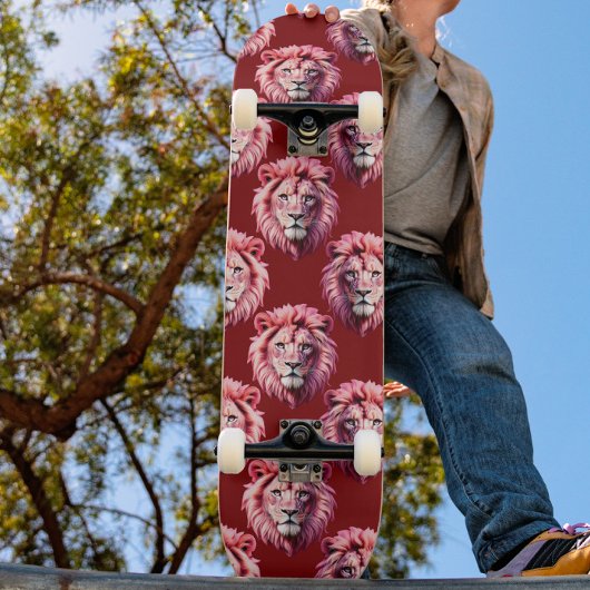 Skateboard Pink Lion Head Animal Pattern Design Red 