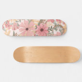 Skateboard Pink Sage Vert Floral Feuille Motif d'aquarelle (Horz)