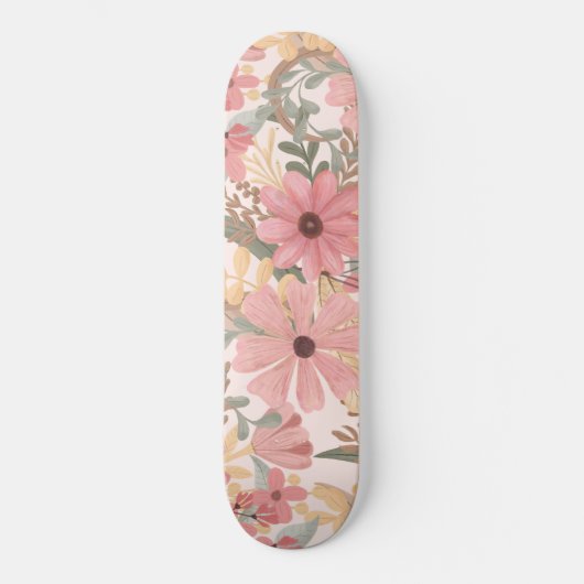 Skateboard Pink Sage Vert Floral Feuille Motif d'aquarelle (Recto)