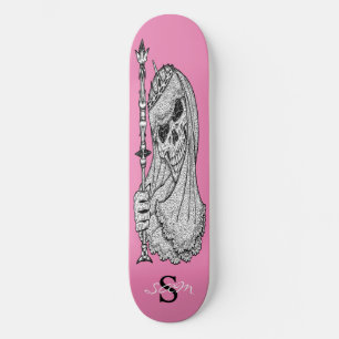 skateboard Pink SMILING GIRLY Skull