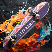 Skateboard Pink violet rétro moderne Abstrait marbre torse