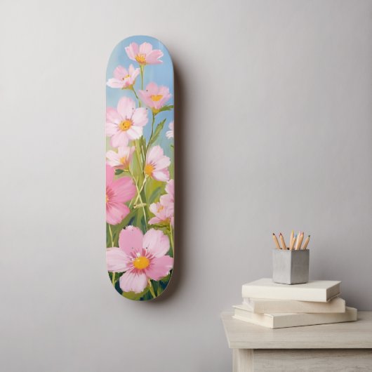 Skateboard Pink Wildflowers | Watercolor Floral Painted (Art mural)