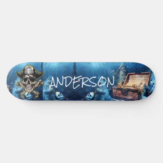 Skateboard Pirate bleu crâne et sabre croisé Sk personnalisé (Horz)