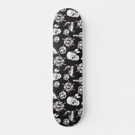 Skateboard Pirate crâne noir blanc motif (Devant)