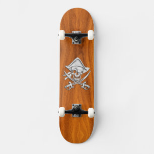 Skateboard Pirate en argent Chrome sur Décor de placage en te