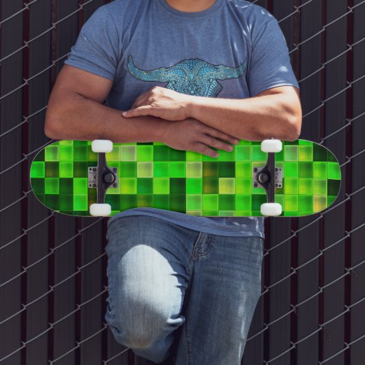 Skateboard Pixels de jeu vidéo Motif Carré vert (Extérieur 3)