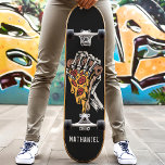 Skateboard Pizza Skeleton Nom personnalisé<br><div class="desc">Pizza Skeleton Main Custom Name skateboard</div>