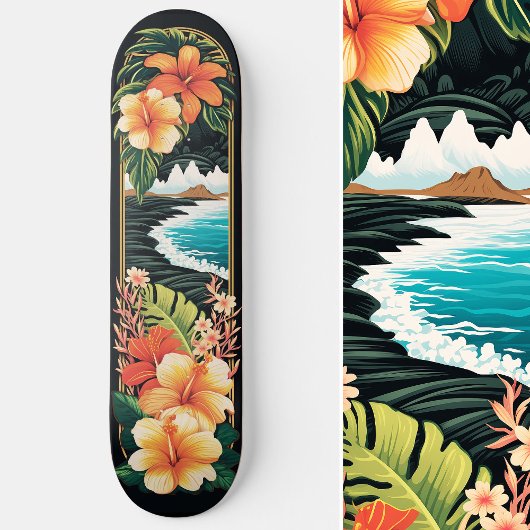 Skateboard Plage du Paradis tropical & Fleurs Art