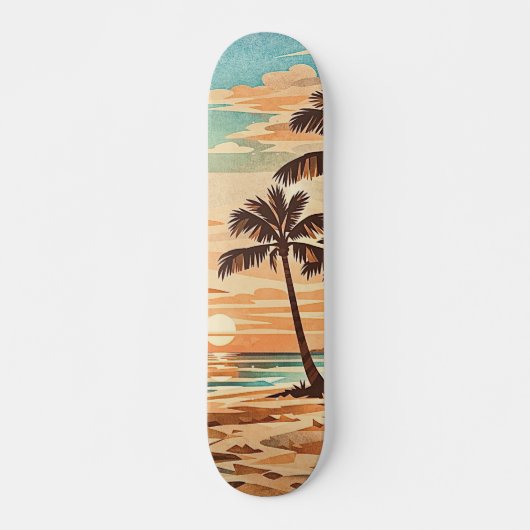 Skateboard plage moderne milieu de siècle Hawaii coucher de s (Devant)