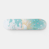Skateboard Plage turquoise et rose Vagues côtières Femme Débu (Horz)