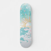Skateboard Plage turquoise et rose Vagues côtières Femme Débu (Devant)