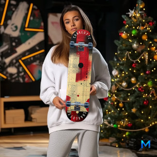 Skateboard Planche à roulettes abstraite géométrique rouge et