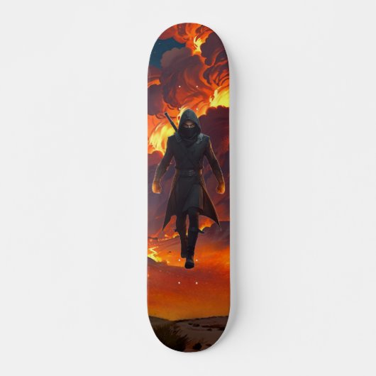 Skateboard Planche à roulettes avec Ninja et Feu (Devant)