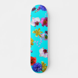 Skateboard Planche à roulettes bleue florale