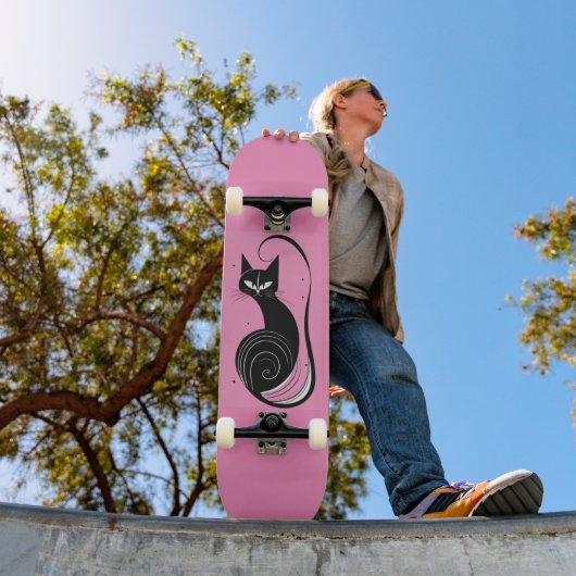 SKATEBOARD PLANCHE À ROULETTES CHAT NOIR ROSE (Extérieur 1)
