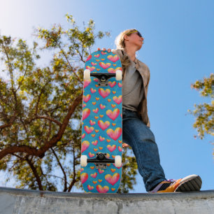 Skateboard Planche à roulettes coeurs aquarelle multicolores